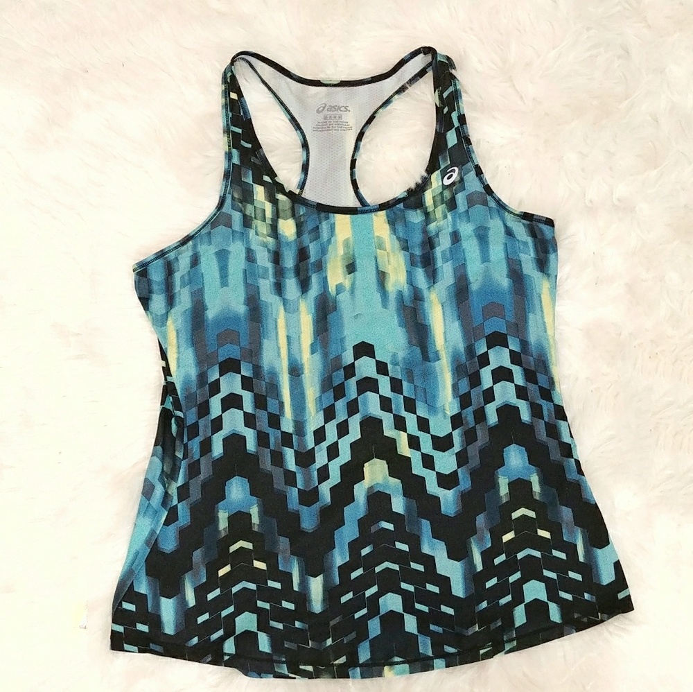 Asics Turquoise Check Emma Racerback Top Size M - Picture 3 of 8